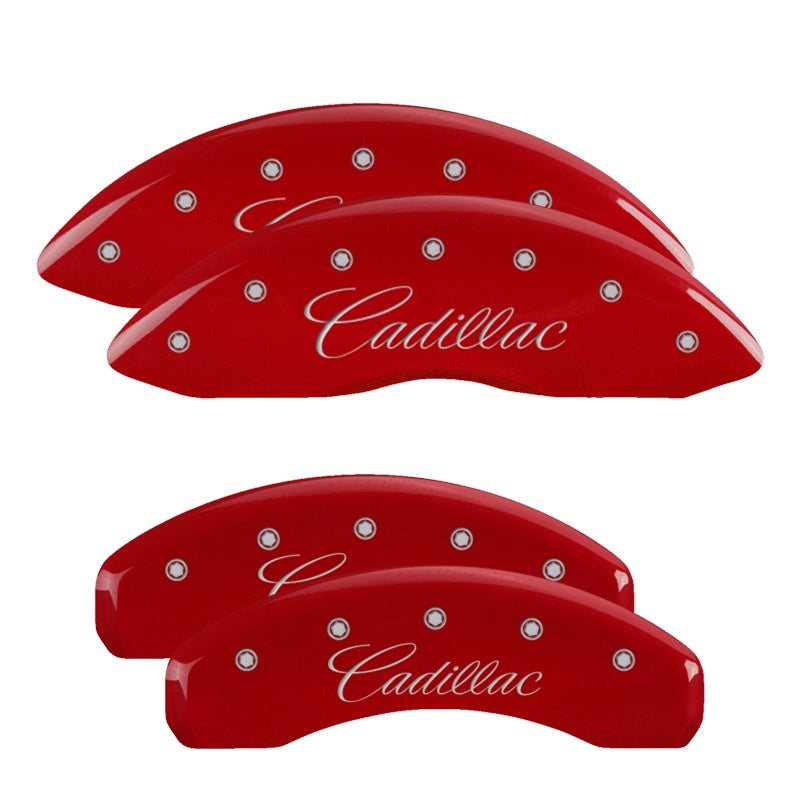 MGP 21-23 Cadillac Escalade 4 Caliper Covers Engraved F & R Cadillac(Cursive) Red Finish Silver Char-SR1 Performance