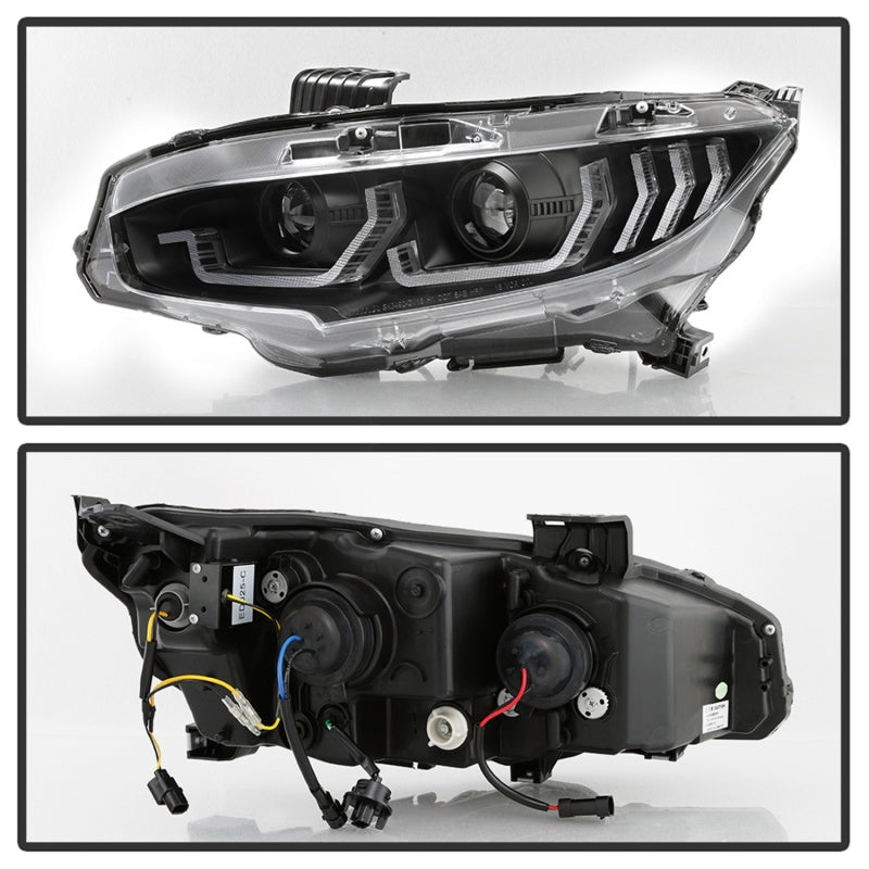 Spyder 16-18 Honda Civic 4Dr w/LED Seq Turn Sig Lights Proj Headlight - Black - PRO-YD-HC16-SEQ-BK-SR1 Performance