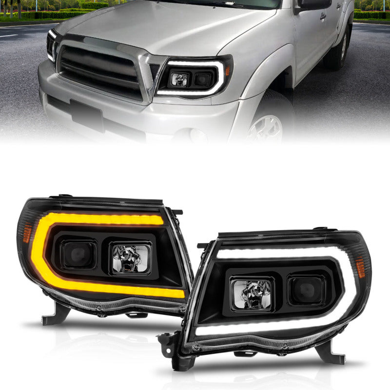 ANZO 05-11 Toyota Tacoma Projector Headlights w/Light Bar Switchback Black Housing-SR1 Performance