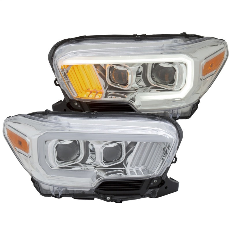 ANZO 2016-2017 Toyota Tacoma Projector Headlights w/ Plank Style Design Chrome/Amber w/ DRL-SR1 Performance
