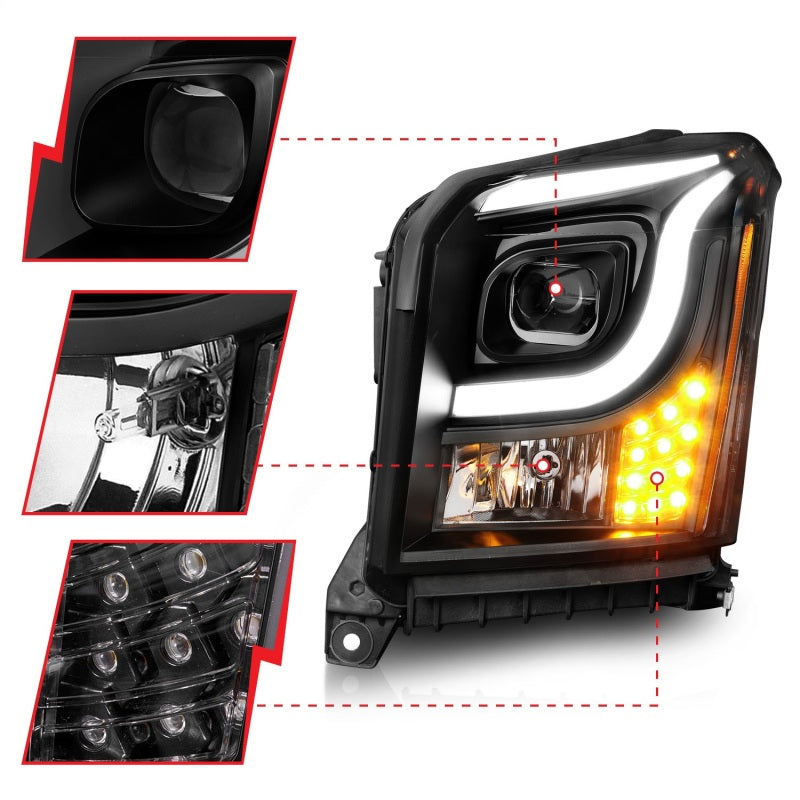 Anzo 15-17 GMC Yukon/Yukon XL Projector Headlights Black Housing/Clear Lens (w/ Light Bars)-SR1 Performance