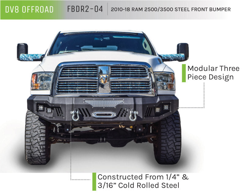 DV8 Offroad Front Bumper for 2010-2018 Ram 2500 – Modular Steel Construction with LED Light Mounts