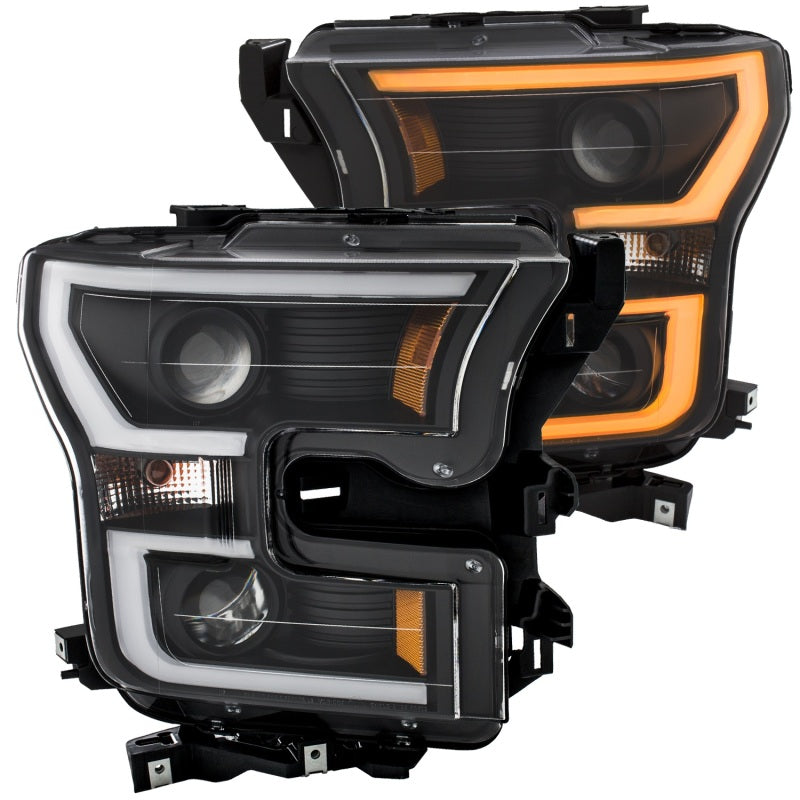 ANZO 2015-2017 Ford F-150 Projector Headlights w/ Plank Style Switchback Black w/ Amber-SR1 Performance