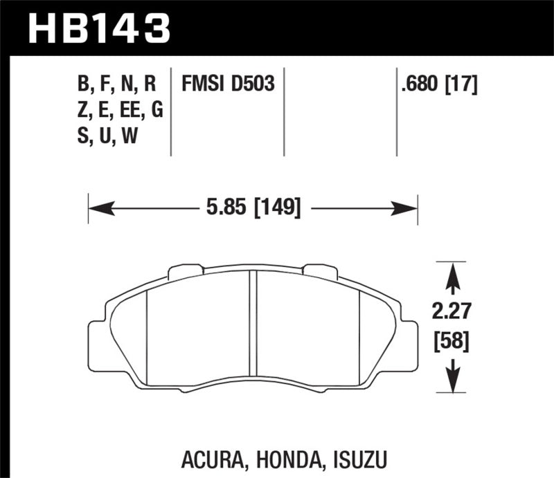Hawk 1997-1997 Acura CL 3.0 HPS 5.0 Front Brake Pads-SR1 Performance