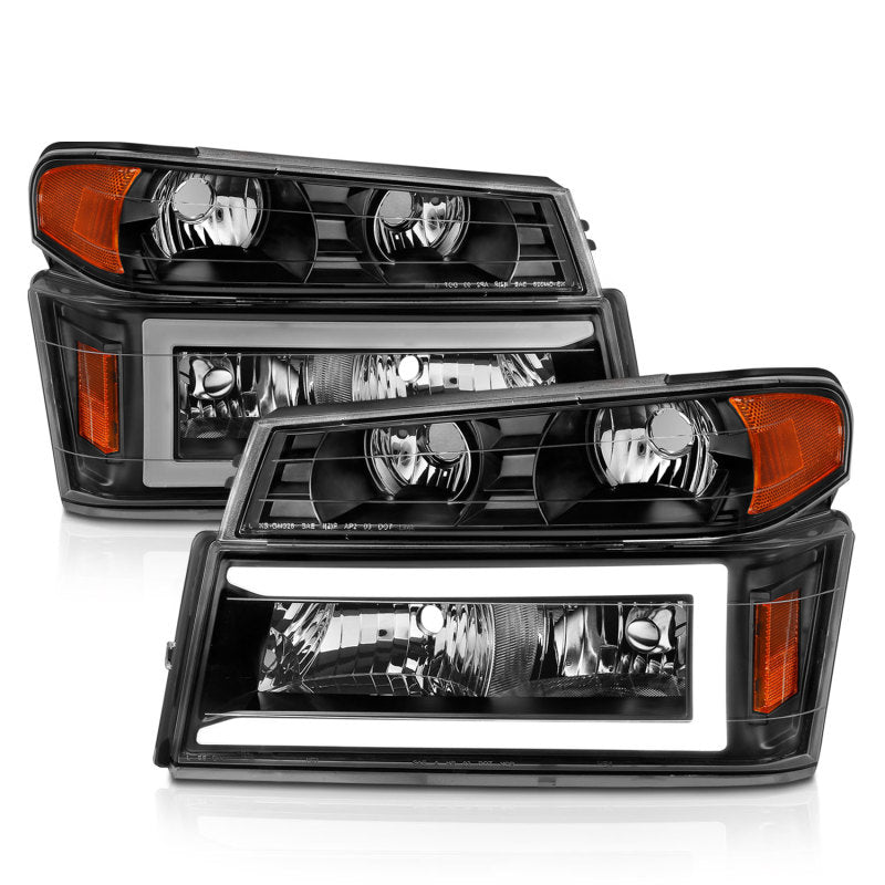 ANZO 04-12 GM Colorado/Canyon/I-Series Crystal Headlights - w/ Light Bar Black Housing 4pcs-SR1 Performance