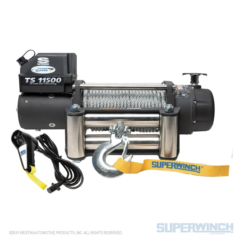 Superwinch 11500 LBS 12V DC 3/8in x 84ft Steel Rope Tiger Shark 11500 Winch-SR1 Performance