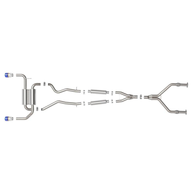 aFe 14-15 Infiniti Q50 V6 3.7L Takeda 2-1/2in 304 SS Cat-Back Exhaust System w/ Blue Flame Tips-SR1 Performance