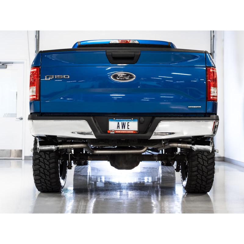 AWE Tuning 2015+ Ford F-150 0FG Dual Exit Performance Exhaust System w/5in Chrome Silver Tips-SR1 Performance