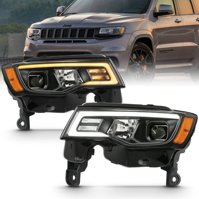 ANZO 2017-2018 Jeep Grand Cherokee Projector Headlights w/ Plank Style Switchback - Black w/ Amber-SR1 Performance