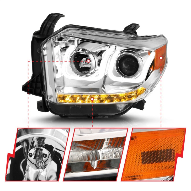 ANZO 2014-2015 Toyota Tundra Projector Headlights w/ U-Bar Chrome w/ DRL-SR1 Performance