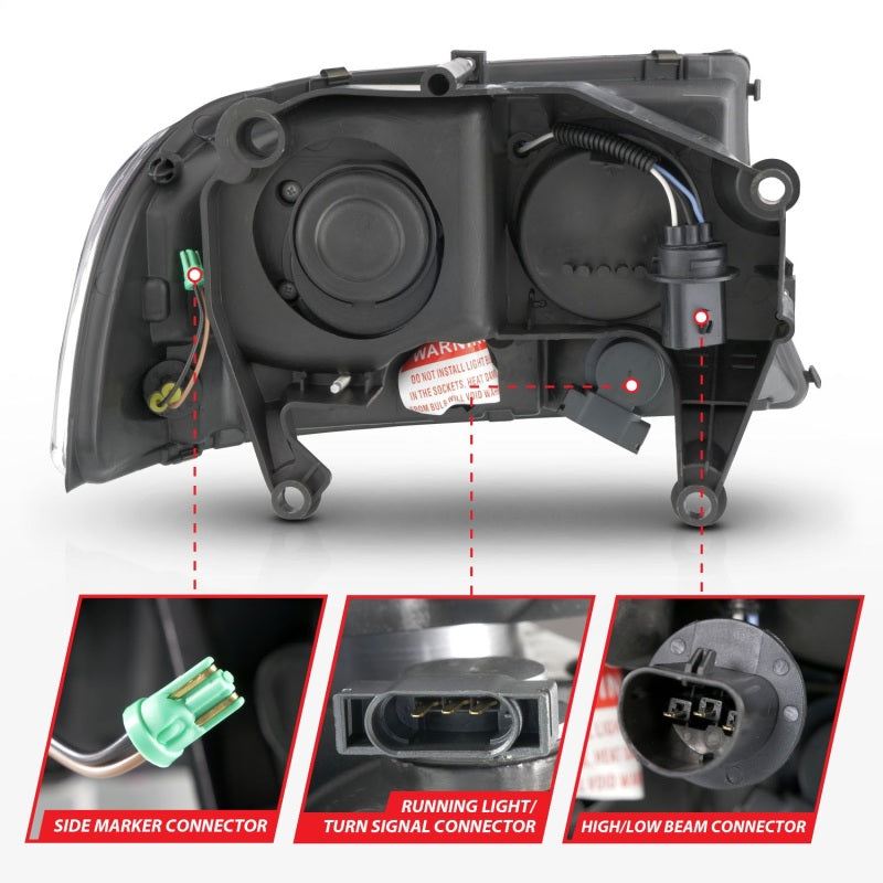 ANZO 97-04 Dodge Dakota/Durango Crystal headlight Set w/ Light Bar Black Housing-SR1 Performance