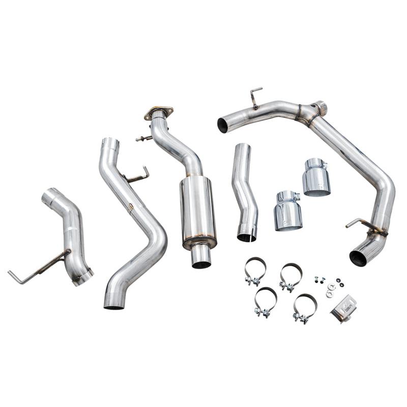 AWE Tuning 2021+ Ford Bronco 0FG Dual Rear Exit Exhaust w/Chrome Silver Tips & Bash Guard-SR1 Performance