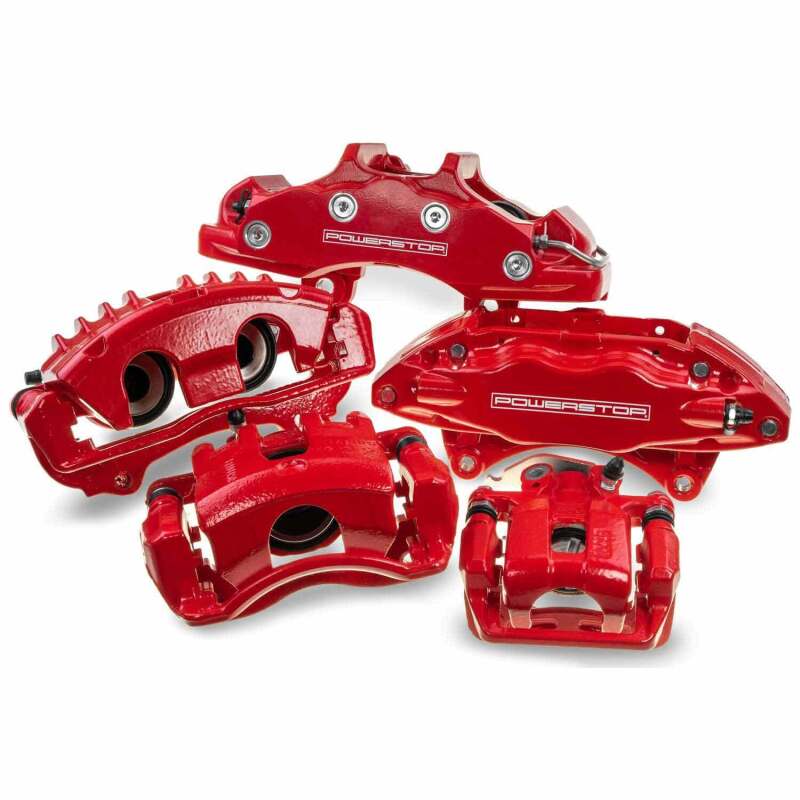 Power Stop 00-06 Audi TT Quattro (w/Non Vented Rotors Only) Rear Red Calipers w/Brackets - Pair-SR1 Performance