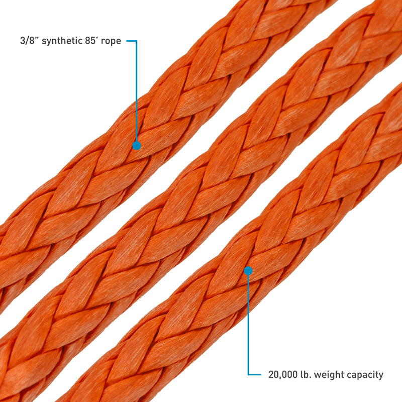 Borne Off-Road Synthetic Rope 3/8 inch x 85 ft Orange for Automotive Recovery and Off-Road Use
