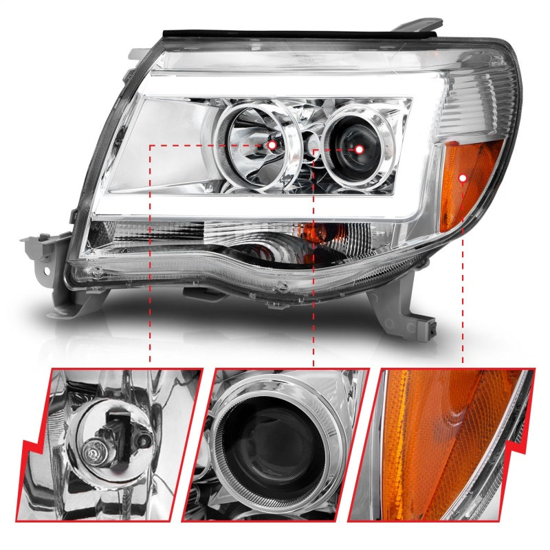 ANZO 2005-2011 Toyota Tacoma Projector Headlights w/ Light Bar Chrome Housing-SR1 Performance