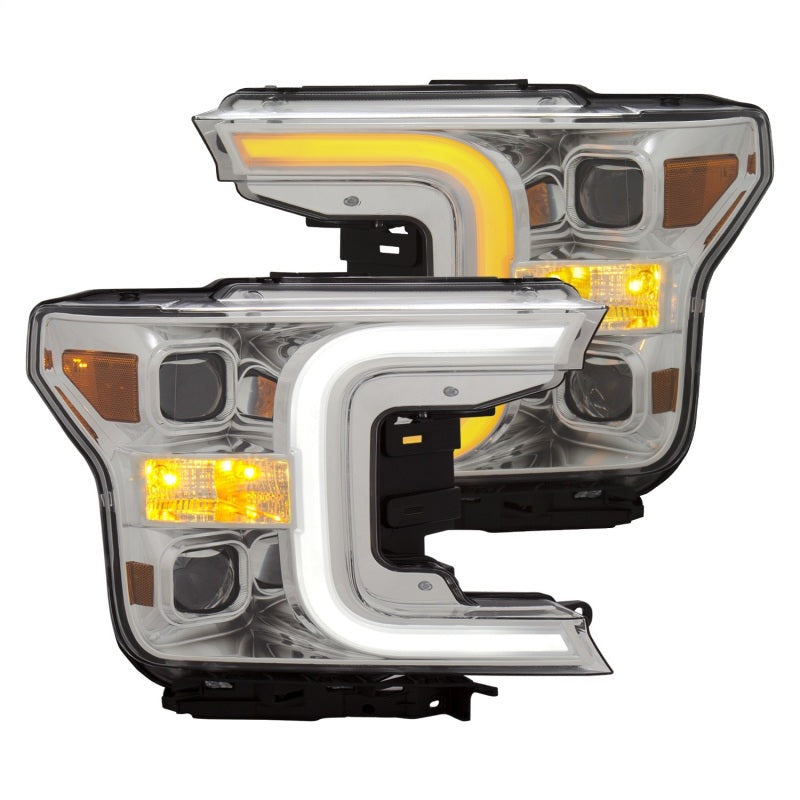 ANZO 18-19 Ford F-150 Projector Headlights w/Plank Style Switchback Chrome w/Amber-SR1 Performance