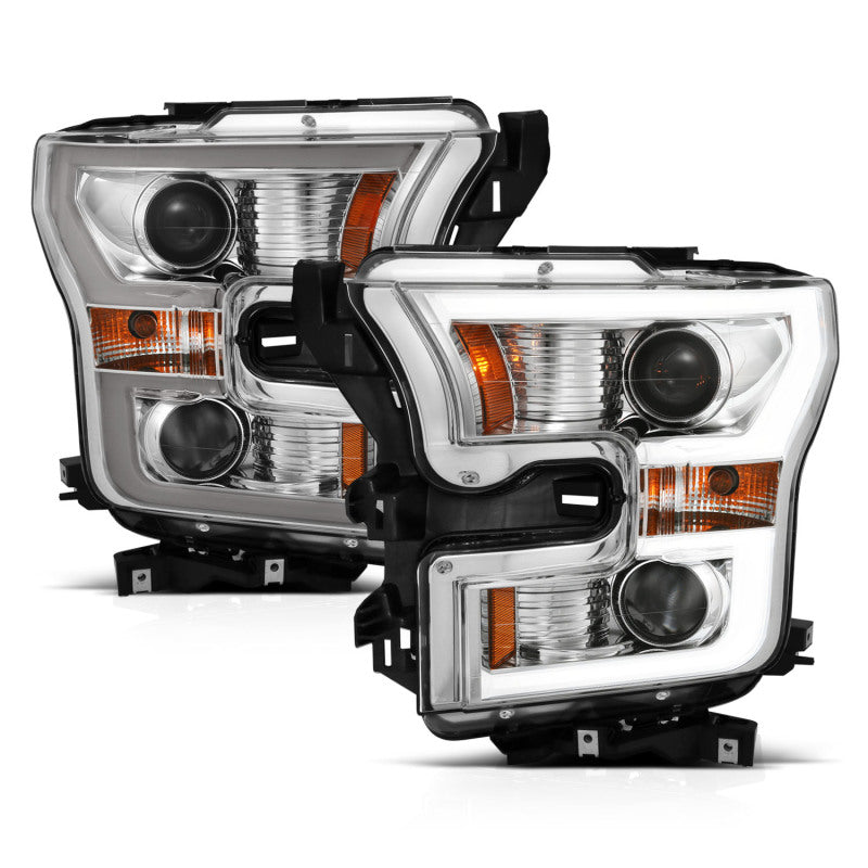 ANZO 2015-2017 Ford F-150 Projector Headlights w/ Plank Style Switchback Chrome w/ Amber-SR1 Performance