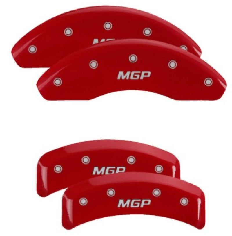 MGP 4 Caliper Covers for BMW 318iC (1984-1993) with Red Finish and Silver Engraving