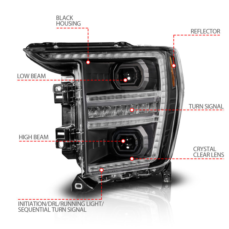 Anzo 21-23 Ford F150 LED Projector Headlight w/Switchback+Sequential - Black (Driver Side Only)-SR1 Performance