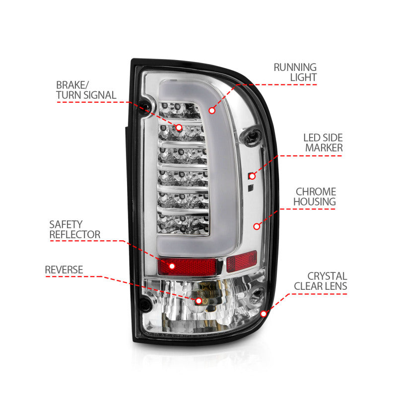 ANZO 95-00 Toyota Tacoma LED Taillights Chrome Housing Clear Lens (Pair)-SR1 Performance