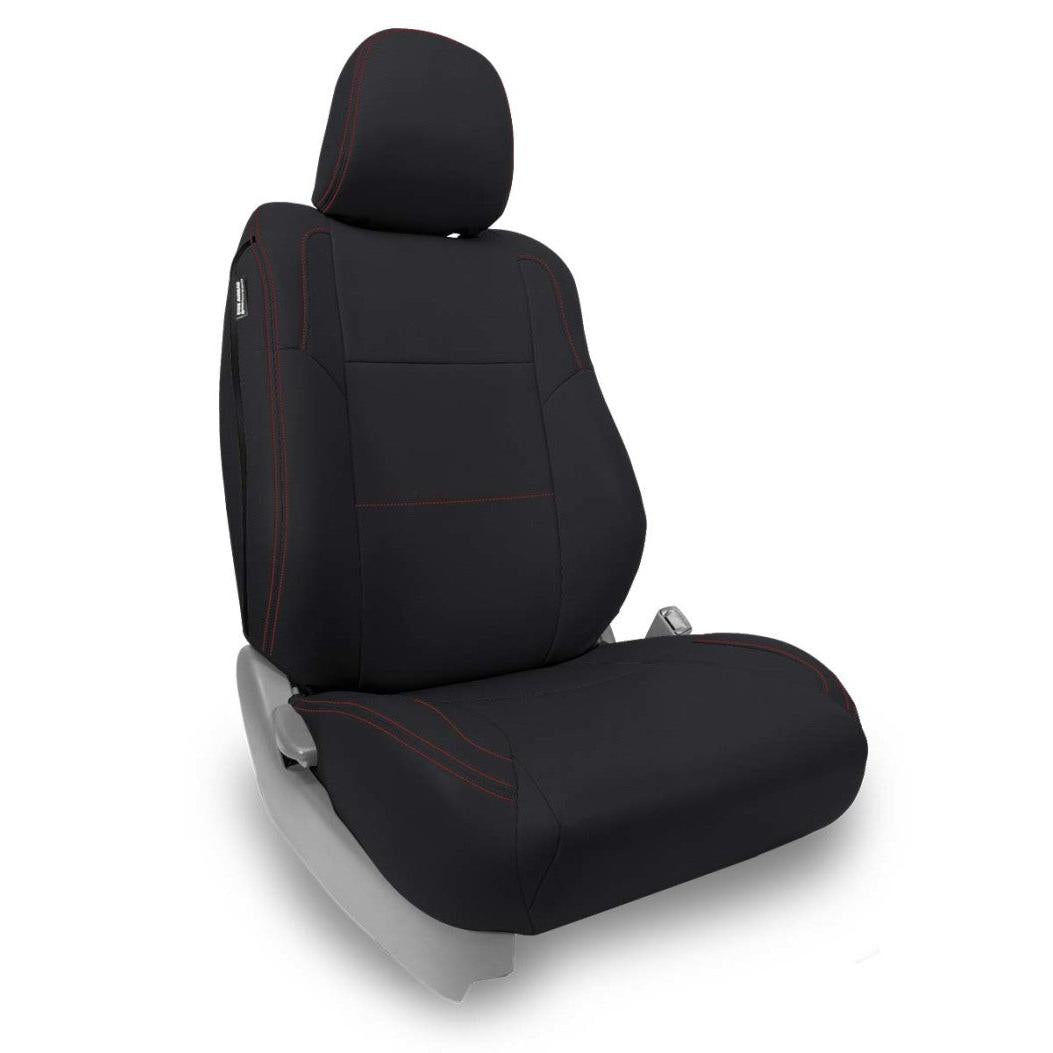 PRP 12-15 Toyota Tacoma Front Seat Covers/ Fold Flat Edition (Pair) - Black with Red Stitching-SR1 Performance