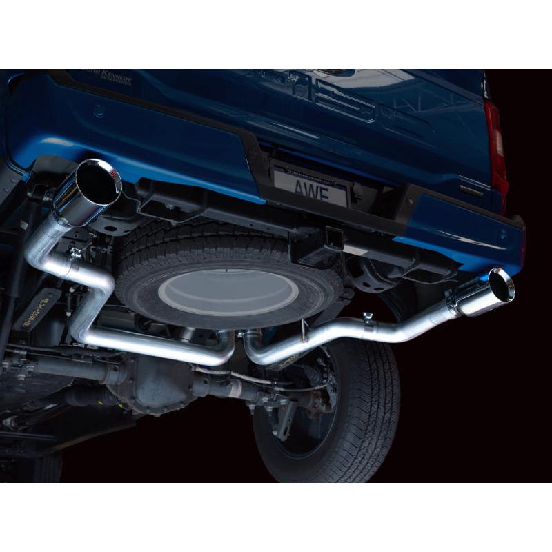 AWE 0FG 21+ Ford F150 Dual Split Rear Exhaust - 5in Chrome Silver Tips-SR1 Performance