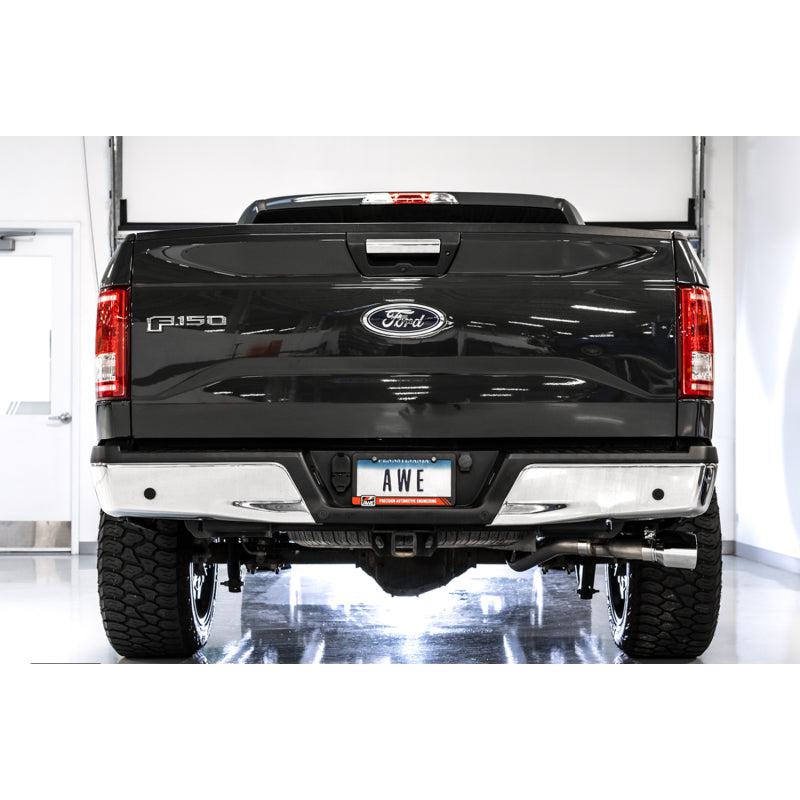 AWE Tuning 2015+ Ford F-150 0FG Single Exit Performance Exhaust System w/4.5in Chrome Silver Tips-SR1 Performance
