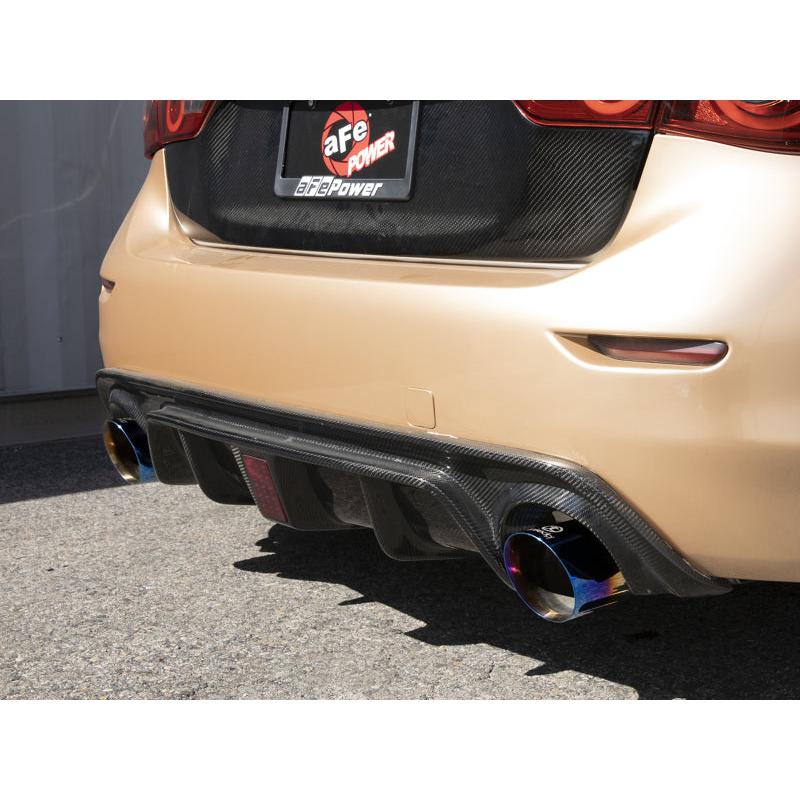 aFe 14-15 Infiniti Q50 V6 3.7L Takeda 2-1/2in 304 SS Cat-Back Exhaust System w/ Blue Flame Tips-SR1 Performance