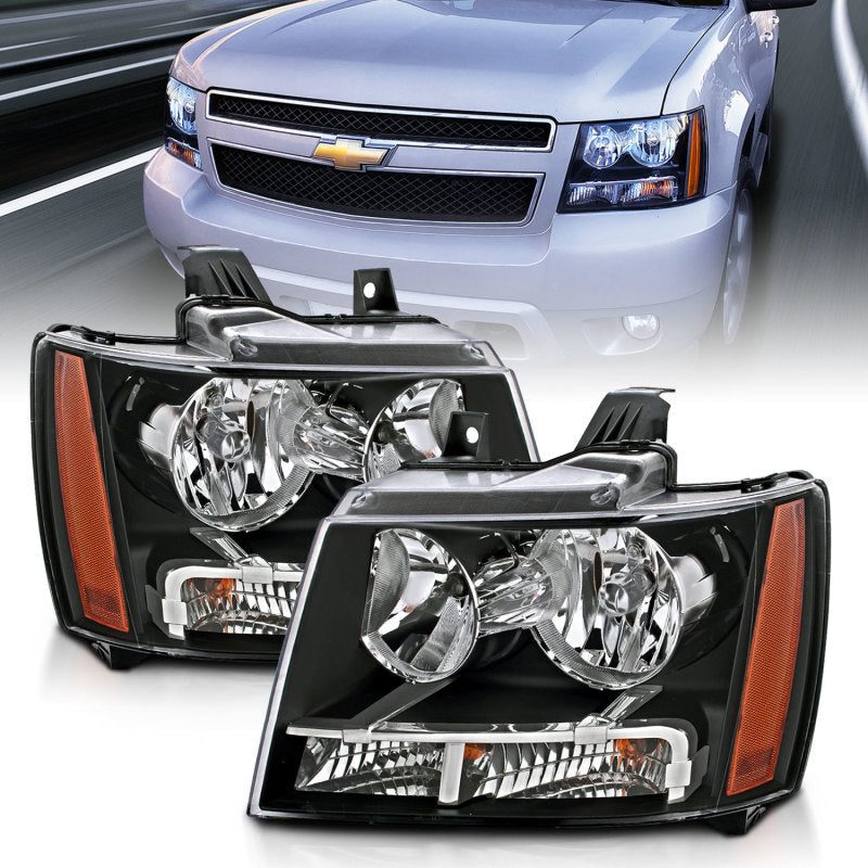 ANZO 2007-2014 Chevrolet Tahoe/Suburban Crystal Headlights Black-SR1 Performance