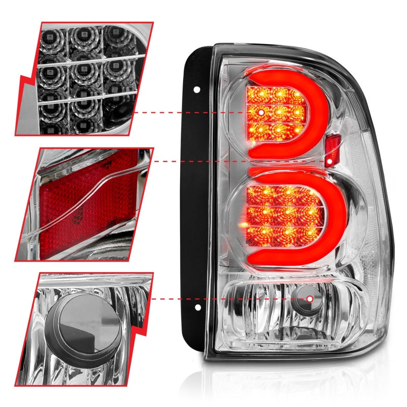ANZO 2002-2009 Chevrolet Trailblazer LED Tail Lights w/ Light Bar Chrome Housing Clear Lens-SR1 Performance