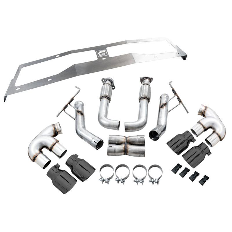 AWE Tuning 2020 Chevrolet Corvette (C8) Track Edition Exhaust - Quad Diamond Black Tips-SR1 Performance