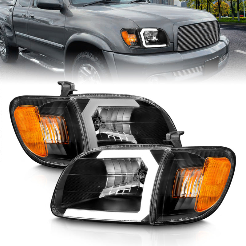 ANZO 00-04 Toyota Tundra (Fits Reg/Acc Cab Only) Crystal Headlights w/Light Bar Black w/Corner Light-SR1 Performance