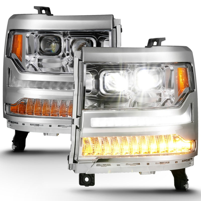 ANZO 16-18 Chevrolet Silverado 1500 LED Projector Headlights w/Plank Style Switchback Chrome w/Amber-SR1 Performance