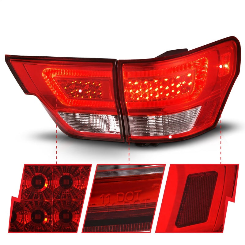 ANZO 11-13 Jeep Grand Cherokee LED Taillights w/ Lightbar Chrome Housing Red/Clear Lens 4pcs-SR1 Performance