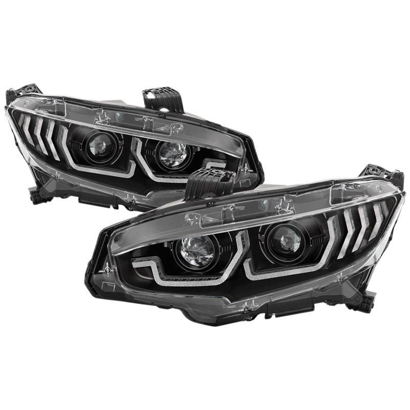 Spyder 16-18 Honda Civic 4Dr w/LED Seq Turn Sig Lights Proj Headlight - Black - PRO-YD-HC16-SEQ-BK-SR1 Performance
