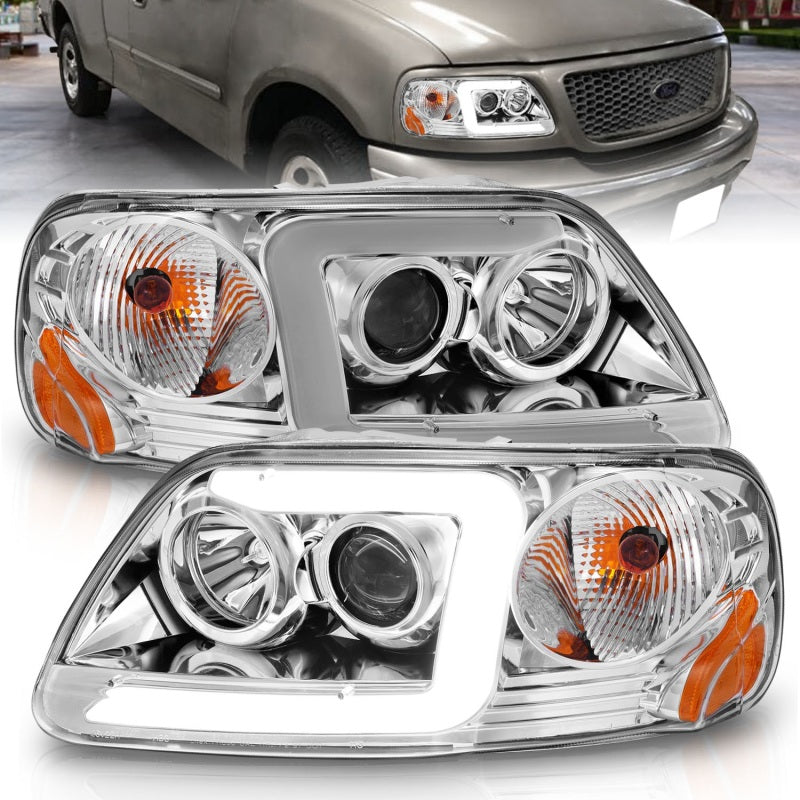 ANZO 1997-2003 Ford F-150 Projector Headlights w/ Light Bar Chrome Housing-SR1 Performance