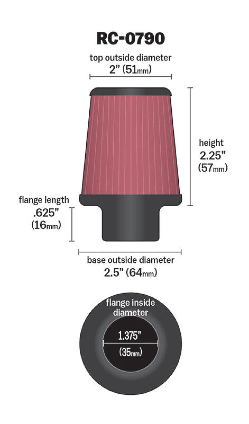 K&N Universal Chrome Filter 1 3/8 inch FLG / 2 1/2 inch Base / 2 inch Top / 2 1/4 inch Height-SR1 Performance