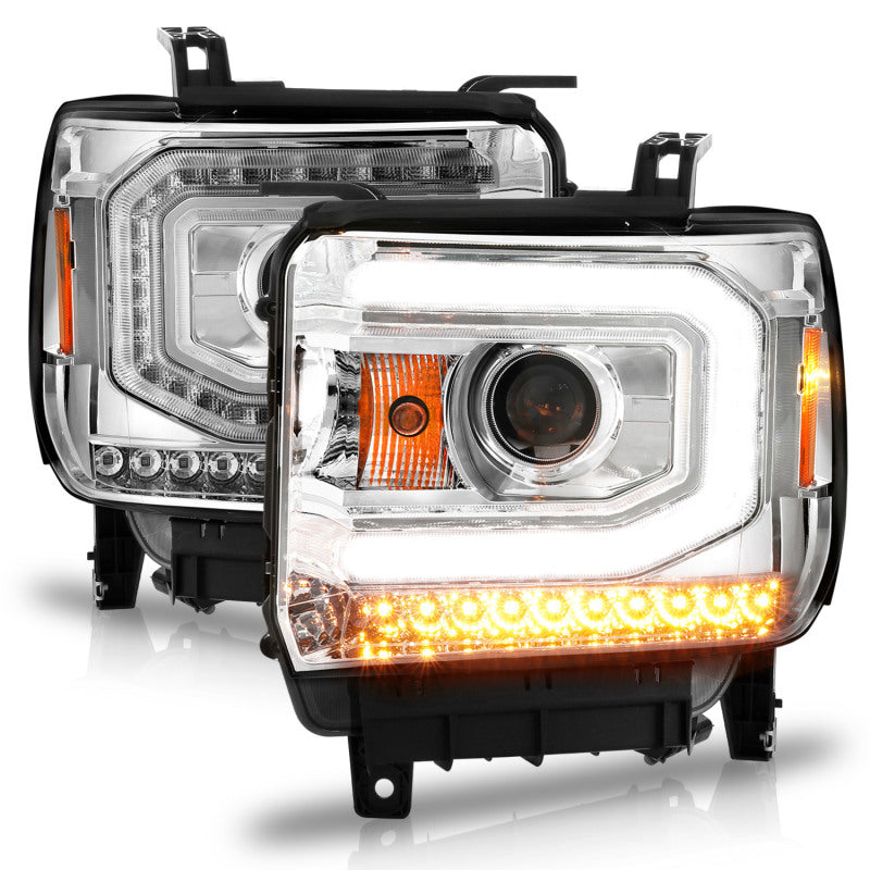 ANZO 2014-2015 Gmc Sierra 1500 Projector Headlights w/ Light Bar Chrome Housing (Halogen Type)-SR1 Performance