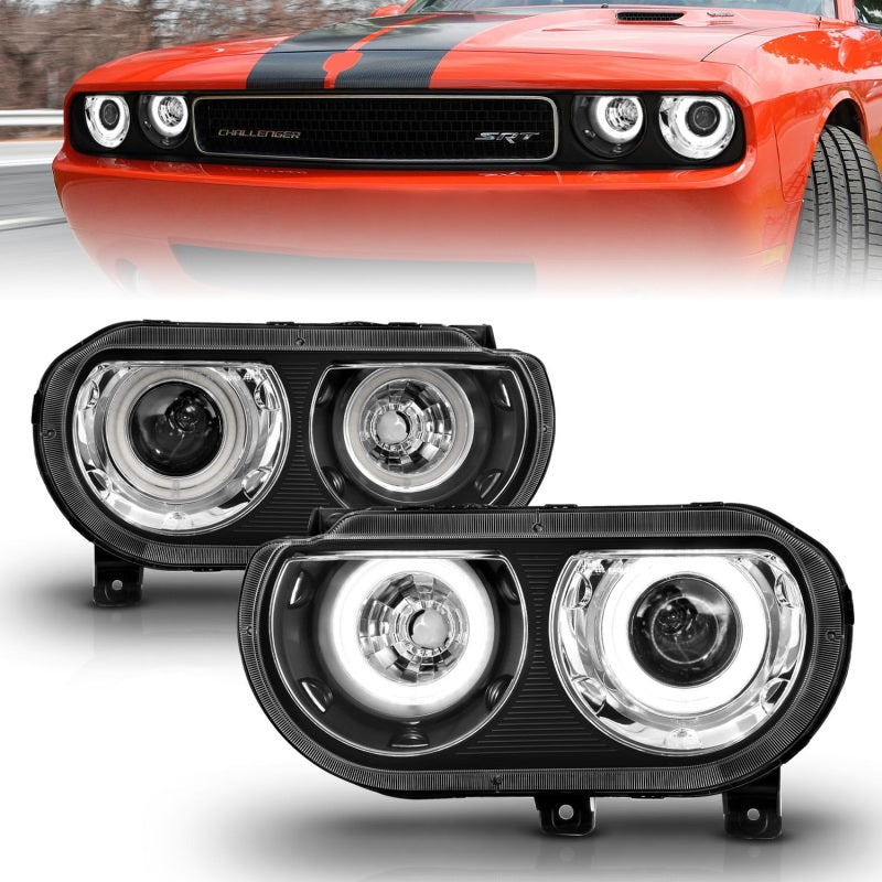 ANZO 2008-2014 Dodge Challenger Projector Headlights w/ Halo Black (CCFL)-SR1 Performance