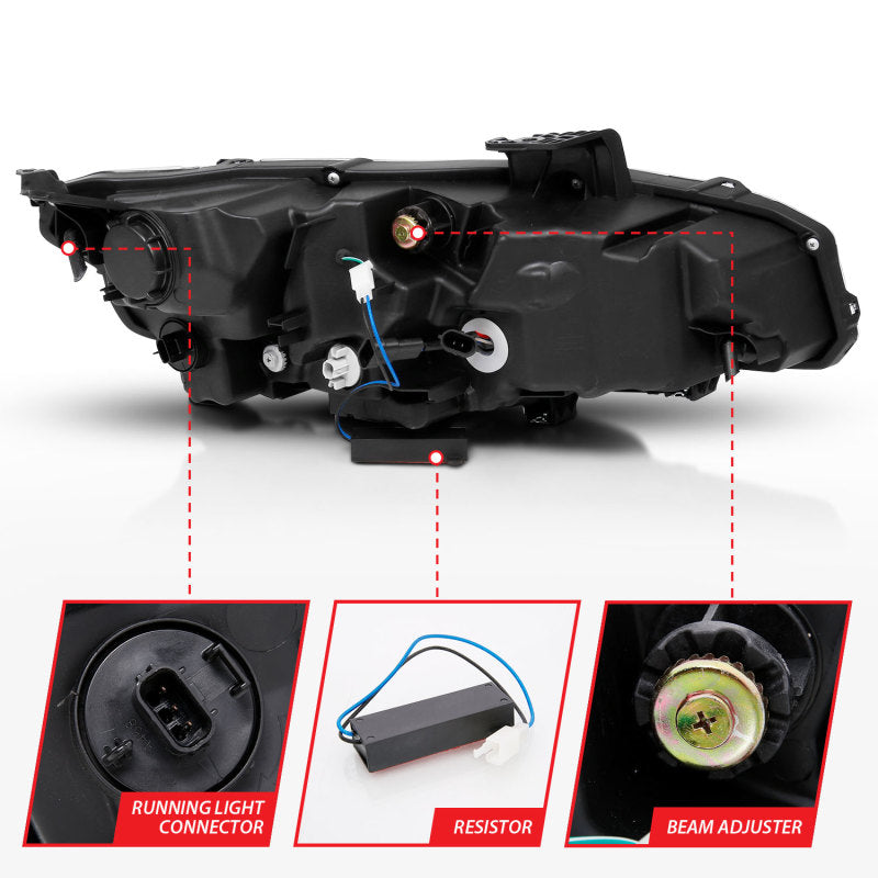 ANZO 16-17 Honda Civic Projector Headlights Plank Style Black w/Amber/Sequential Turn Signal-SR1 Performance