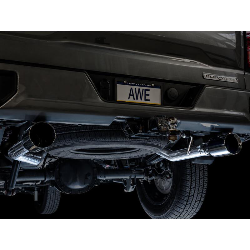 AWE Tuning 4th Gen GM 1500 5.3L 0FG Catback Split Rear Exit (Flat Bumper) - Dual Diamond Tips-SR1 Performance