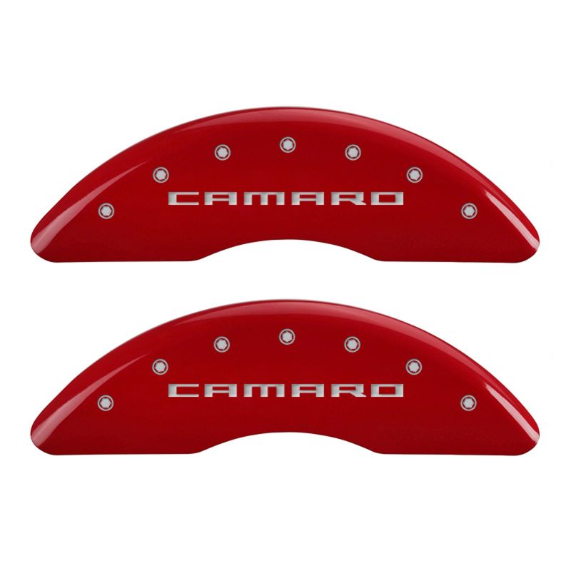 MGP 4 Caliper Covers Engraved Front Gen 5/Camaro Engraved Rear Gen 5/SS Red finish silver ch-SR1 Performance