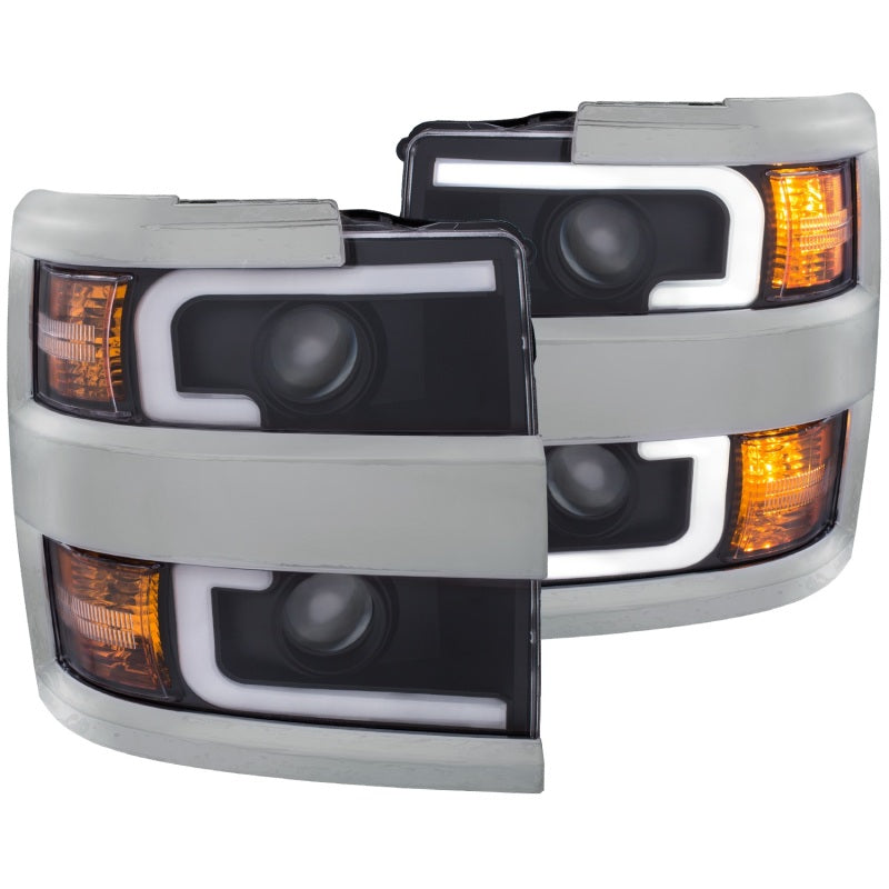 ANZO 2015-2016 Chevrolet Silverado Projector Headlights w/ Plank Style Design Black w/ Amber-SR1 Performance