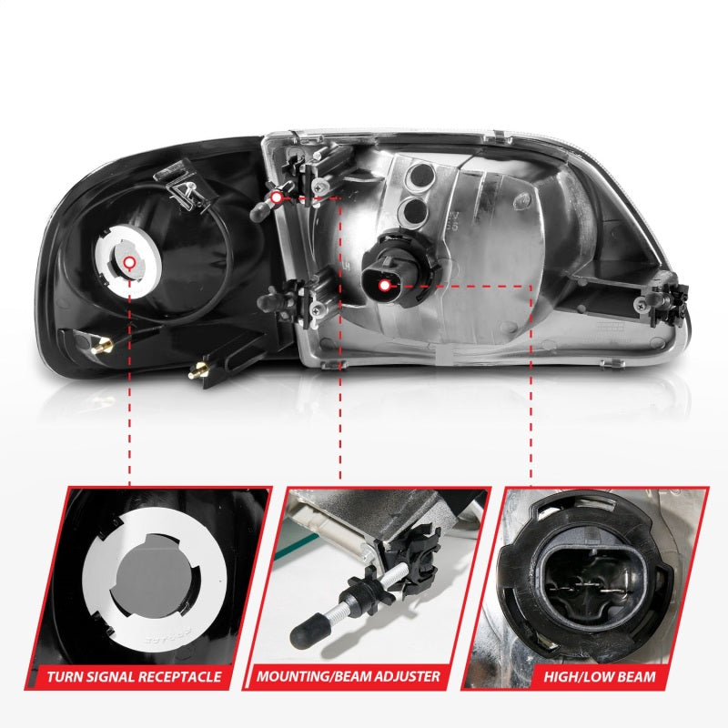 ANZO 1997-2003 Ford F150 Crystal Headlight Black w/ Parking Light-SR1 Performance