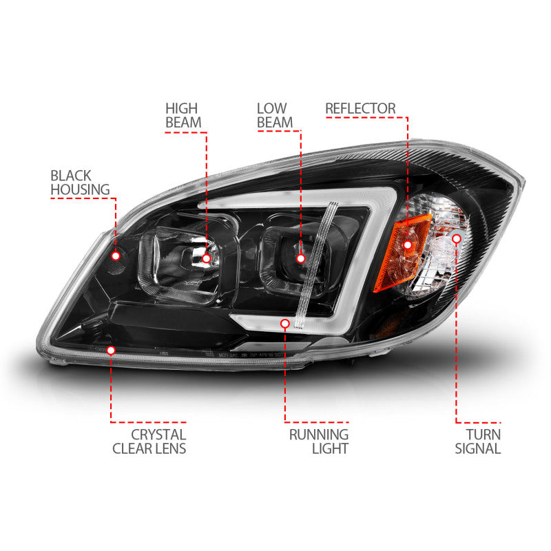 ANZO 05-10 Chevrolet Cobalt / 07-10 Pontiac G5 LED Projector Headlights w/ Seq Black Housing-SR1 Performance