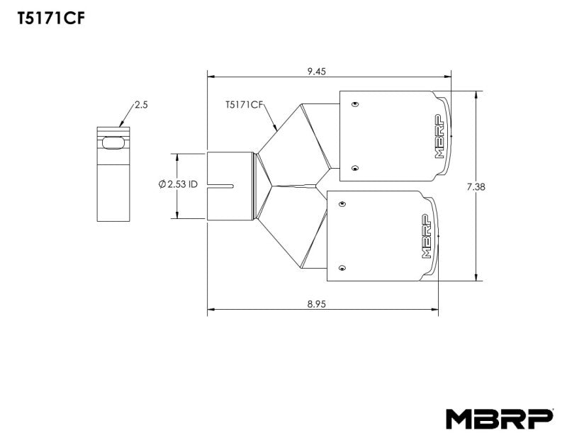 MBRP Universal Carbon Fiber Dual Tip 3.5in OD/2.5in Inlet-SR1 Performance