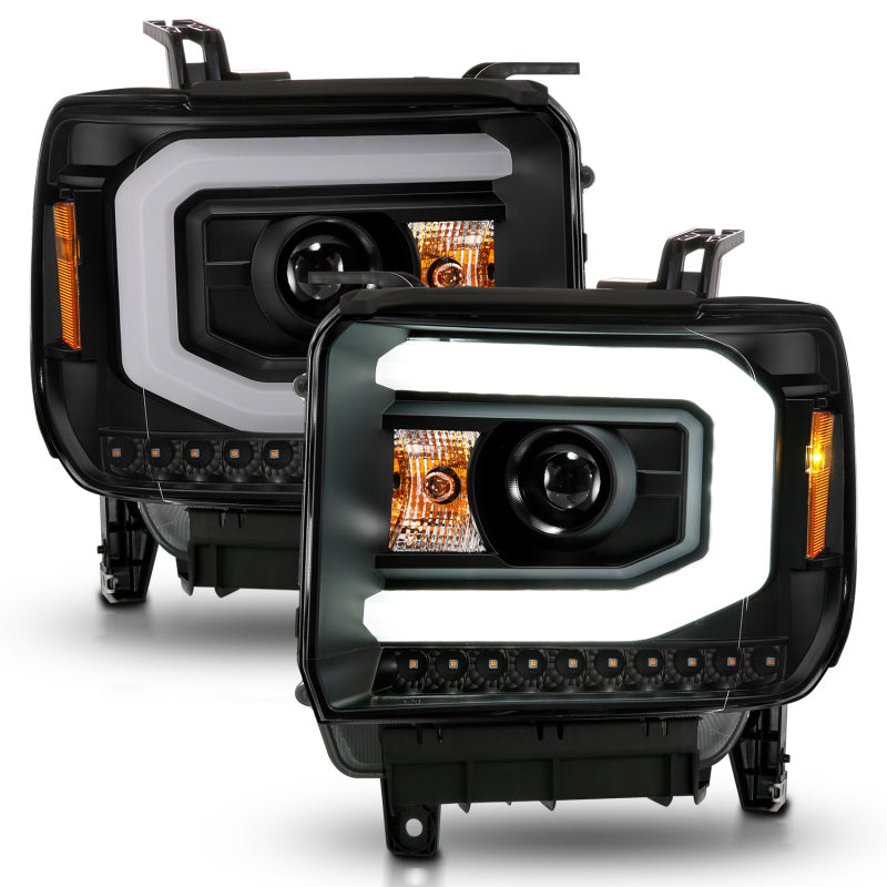 ANZO 2014-2015 GMC Sierra 1500 Projector Headlights w/ Light Bar Black Housing (Halogen Type)-SR1 Performance