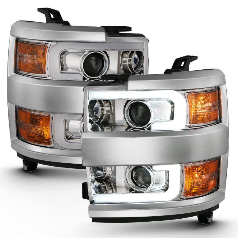 ANZO 2015-2016 Chevrolet Silverado Projector Headlights w/ Plank Style Design Chrome w/ Amber-SR1 Performance