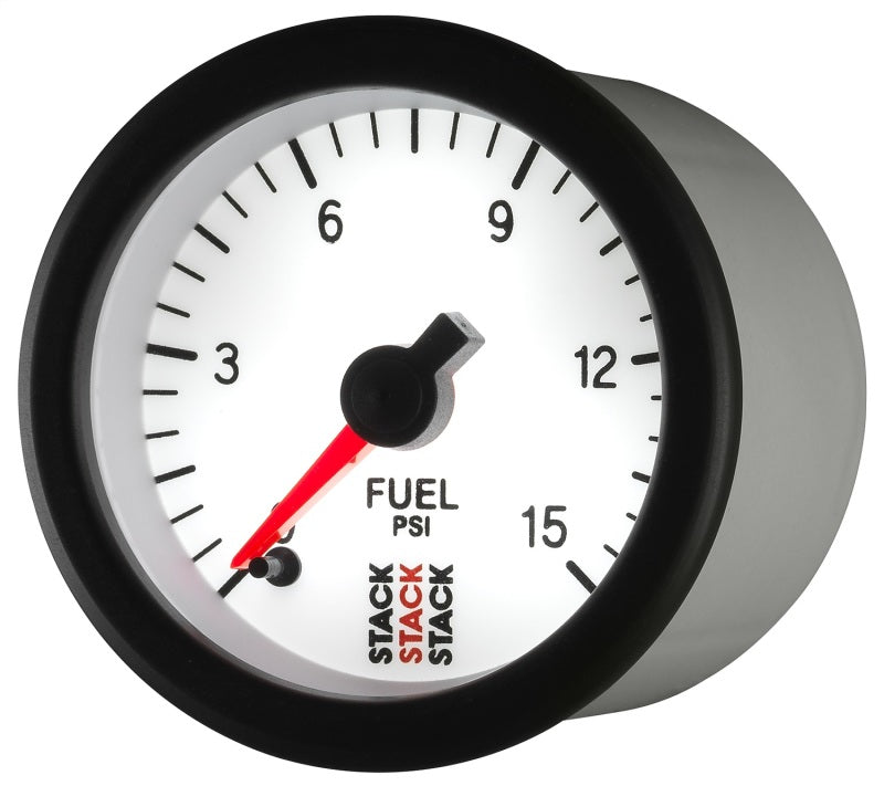 Autometer Stack 52mm 0-15 PSI 1/8in NPTF Male Pro Stepper Motor Fuel Pressure Gauge - White-SR1 Performance