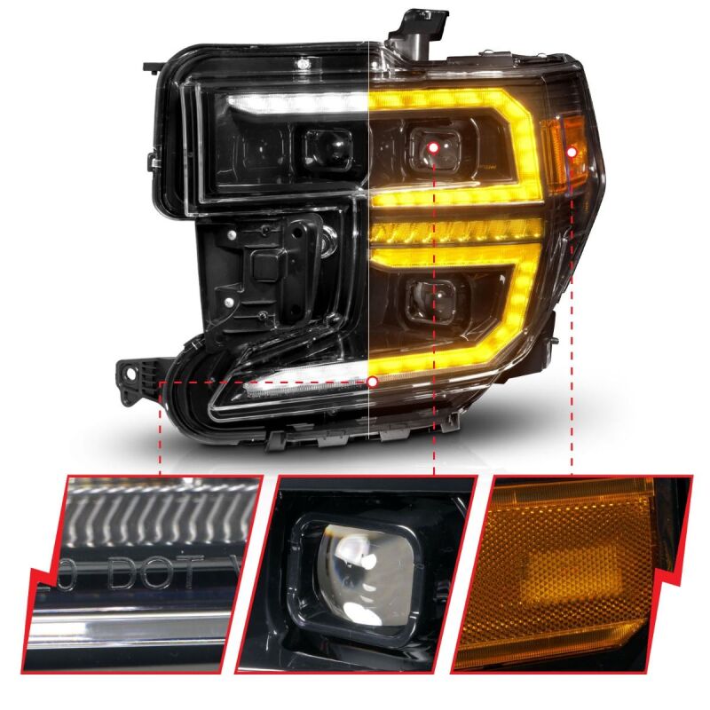 Anzo 19-21 GMC Sierra 1500 LED Projector Headlight w/Switchback+Sequential - Black-SR1 Performance